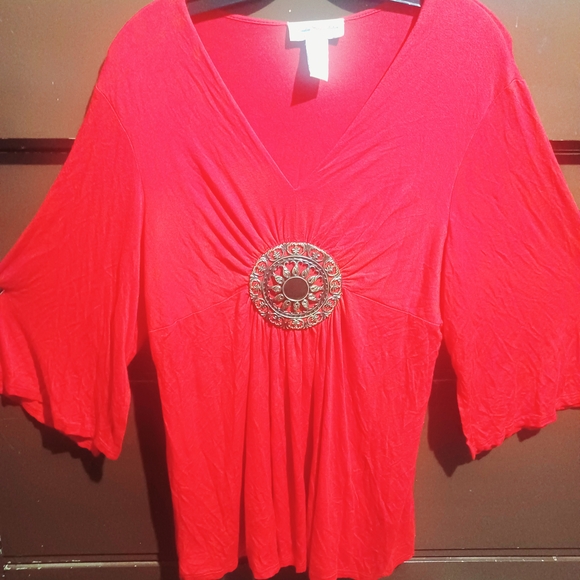 Red Ruched Blouse with Embellished Details (A) - Picture 11 of 11